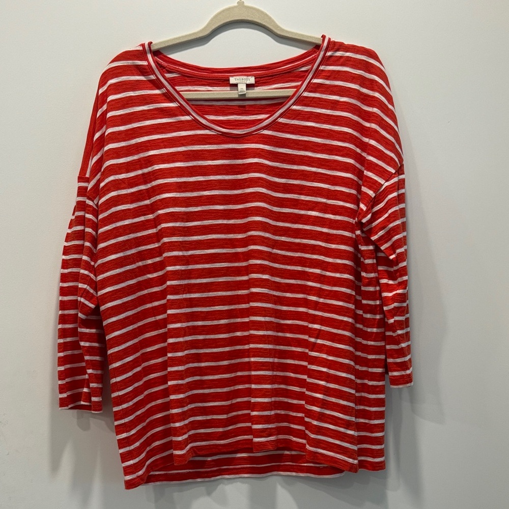 Talbots Vibrant Orange and White Long Sleeve Top